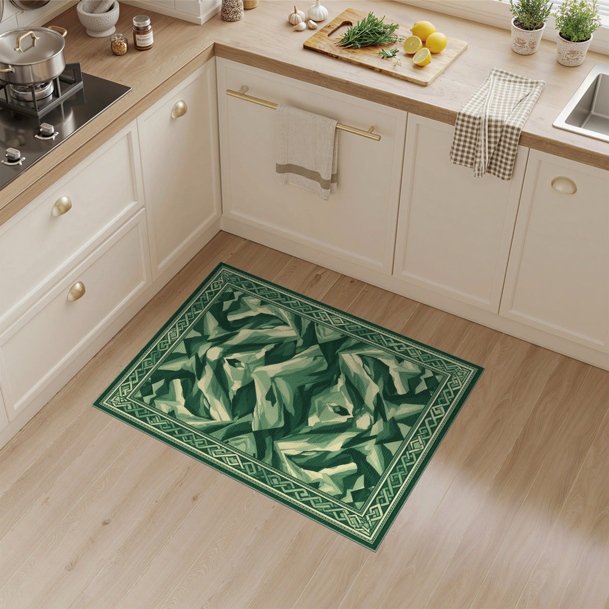 Green Geometric Mountain Area Rug