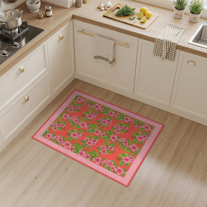 Red Pink Hibiscus Floral Vintage Area Rug