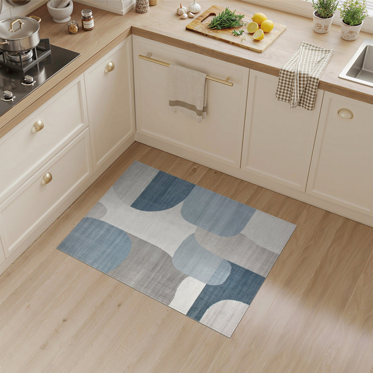 Blue Teal Abstract Circle Area Rug