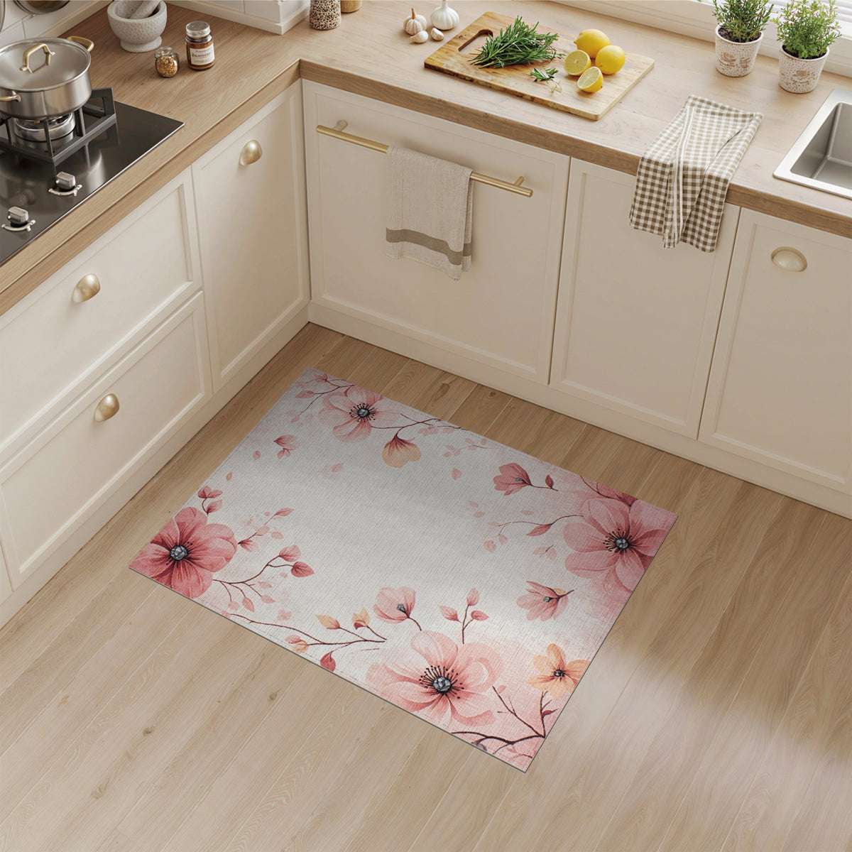 Blush Pink Floral Vintage Area Rug