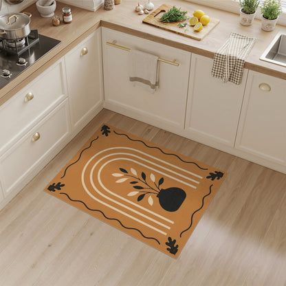 Orange Boho Vase Leaf Area Rug
