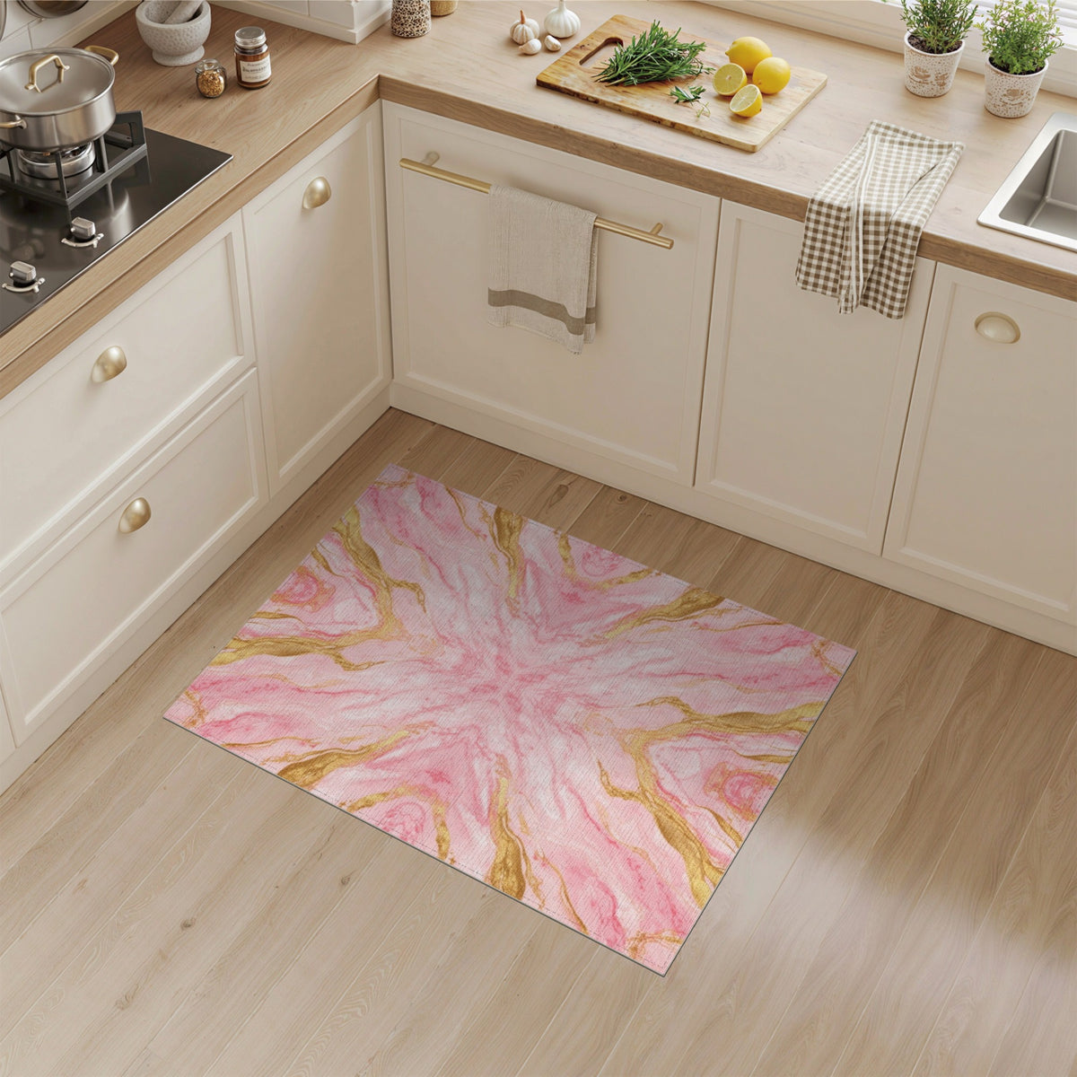 Pink Gold Pink Gold Marble Abstract Area Rug