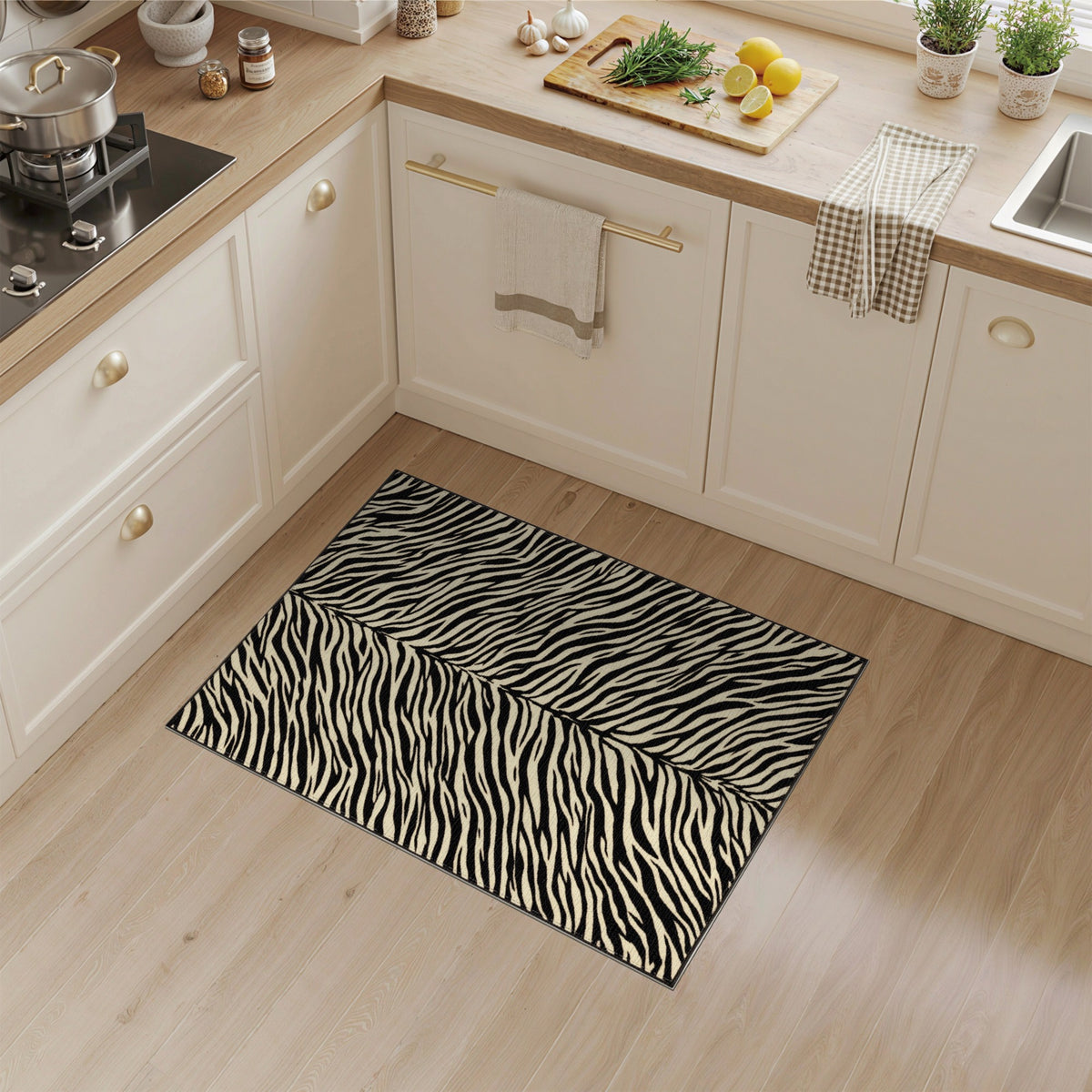 Geometric Modern Black and White Zebra Stripe Black White Area Rug