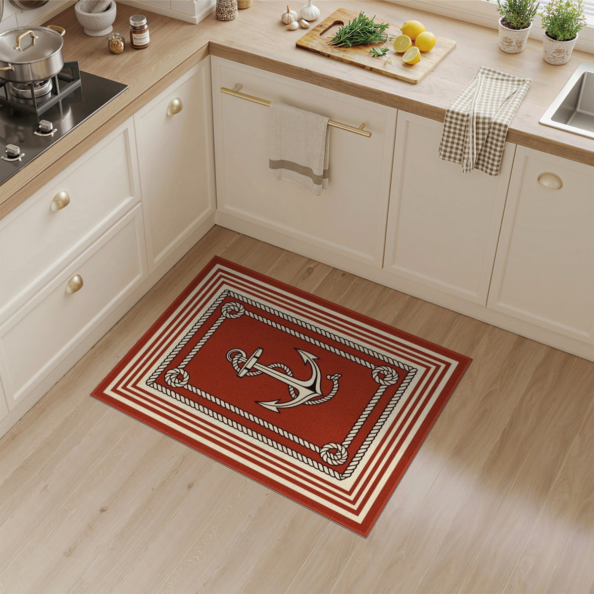 Red Anchor Rope Area Rug