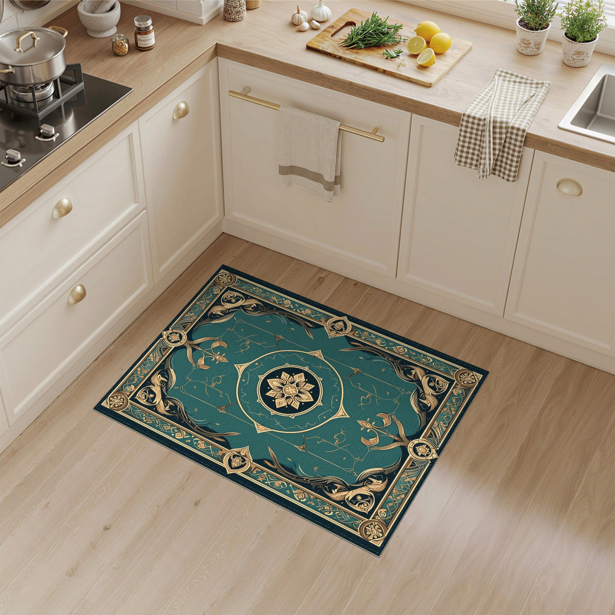 Blue and Teal Gold Persian Medallion Area Rug