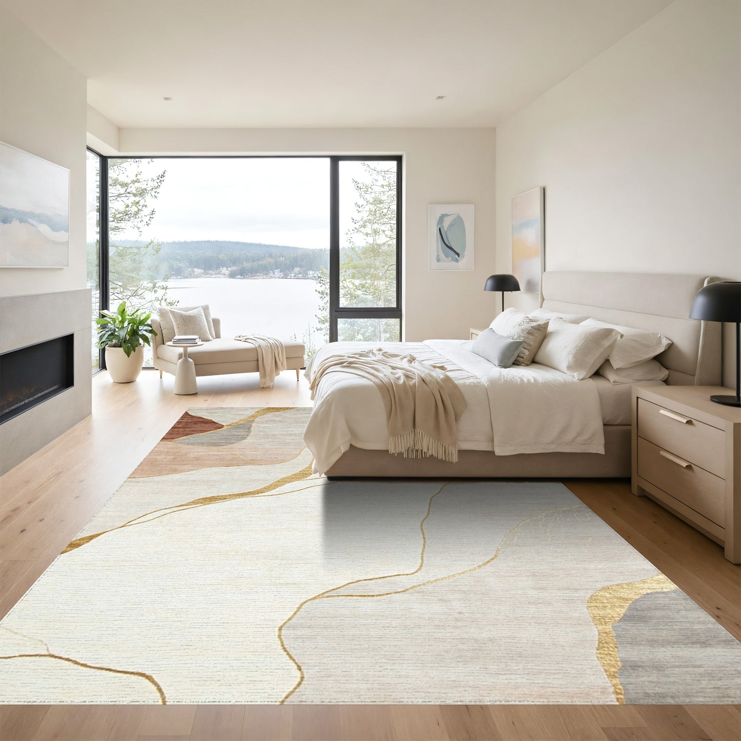 Neutral Gold Fluid Abstract Rug