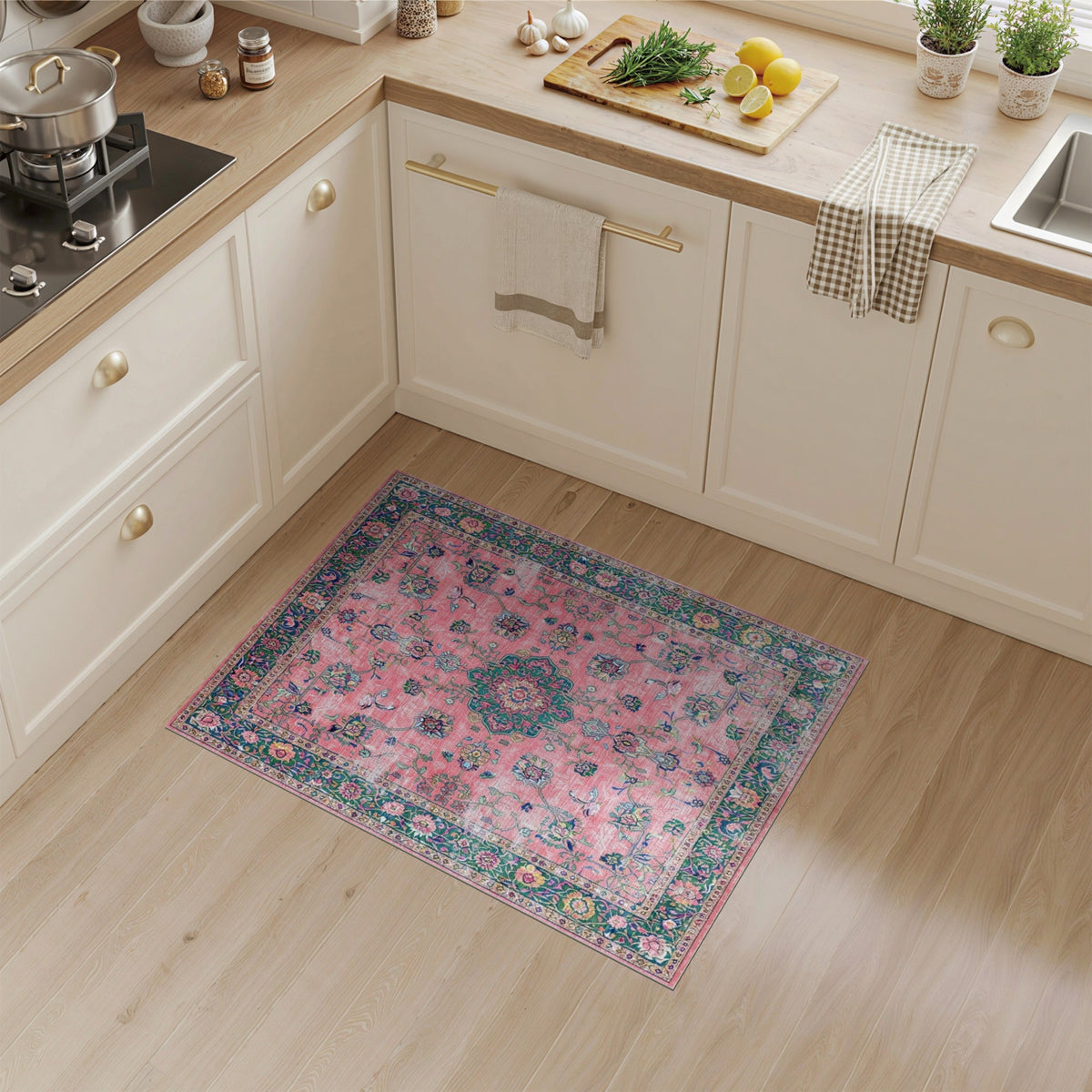 Pink Floral Vintage Area Rug