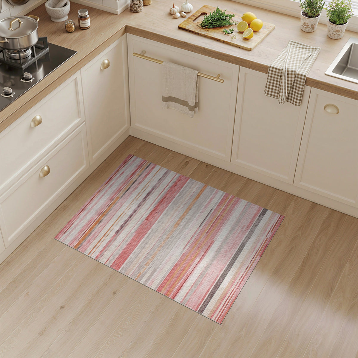 Blush Pink Striped Abstract Area Rug