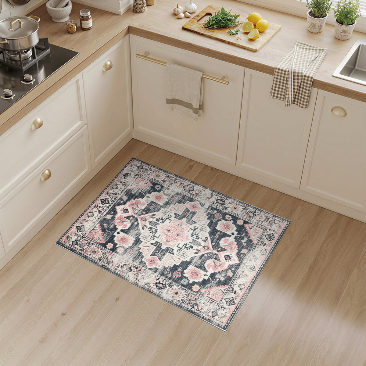 Pink Distressed Vintage Pink Area Rug