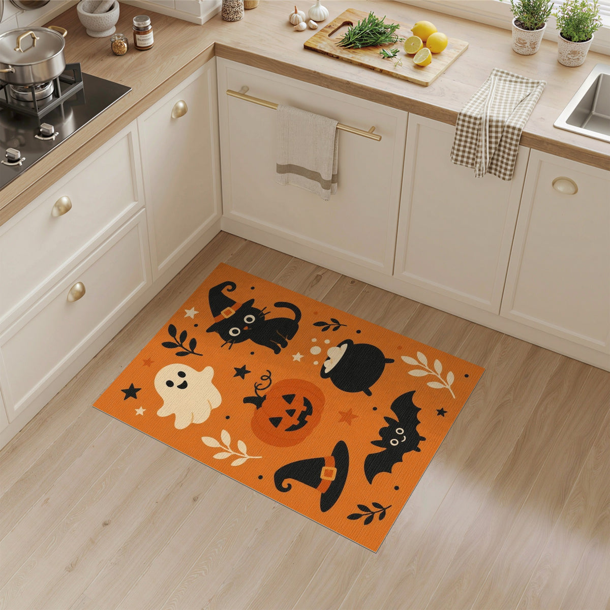 Halloween Kids Cartoon Orange Area Rug