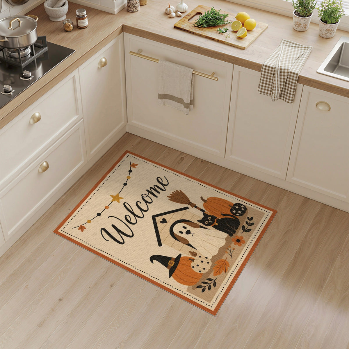 Halloween Welcome Dog and Cat Area Rug