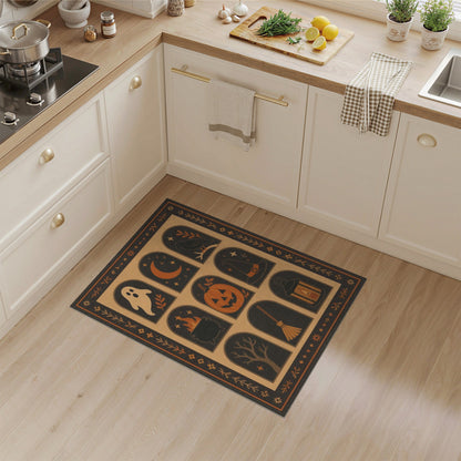 Halloween Folk Art Area Rug in Brown Tan