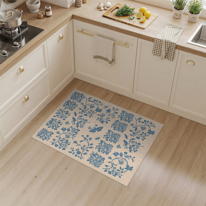 Blue and Teal Blue Floral Bird Vintage Area Rug