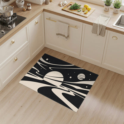Black White Abstract Flow Area Rug