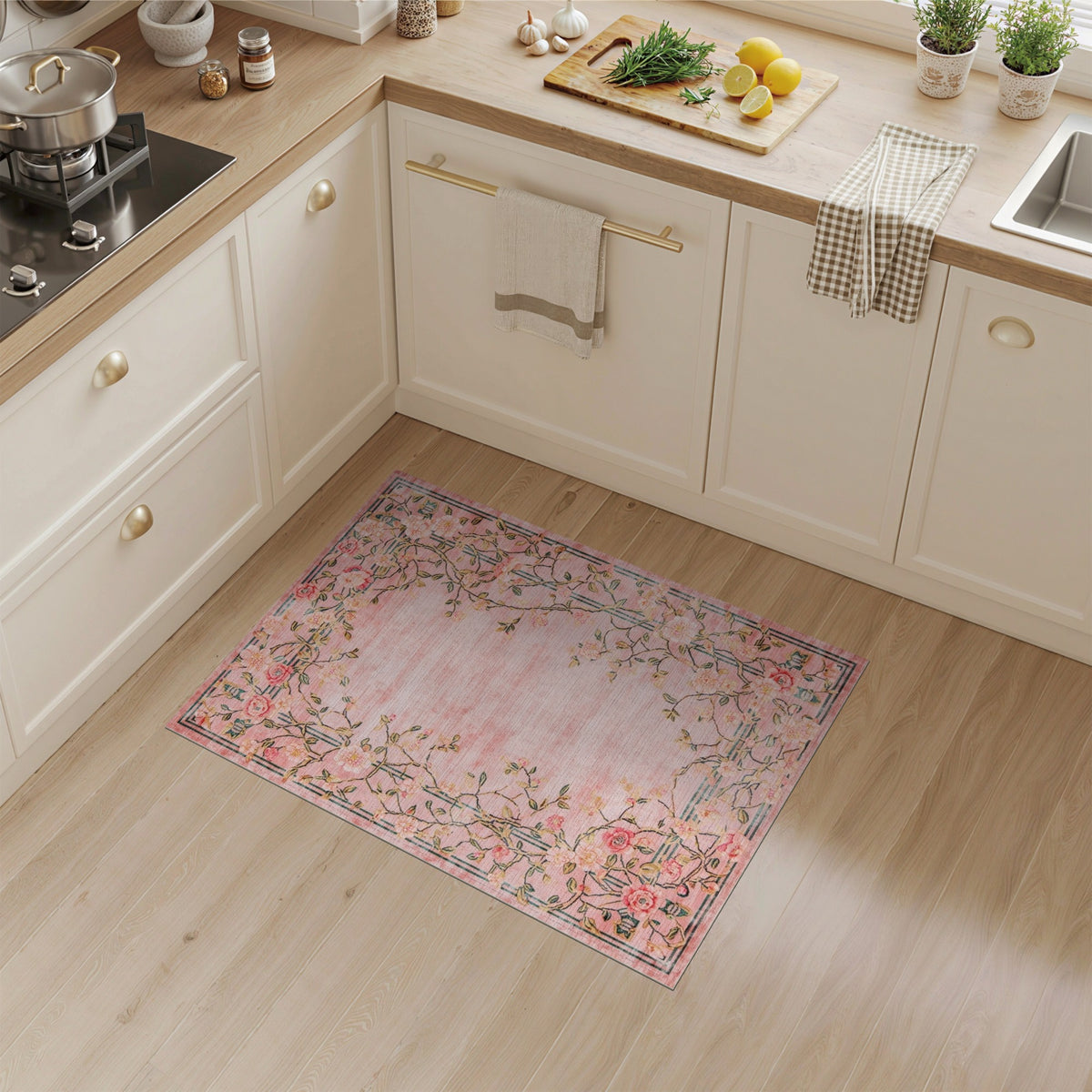 Pink Rose Floral Vintage No. 22 Area Rug