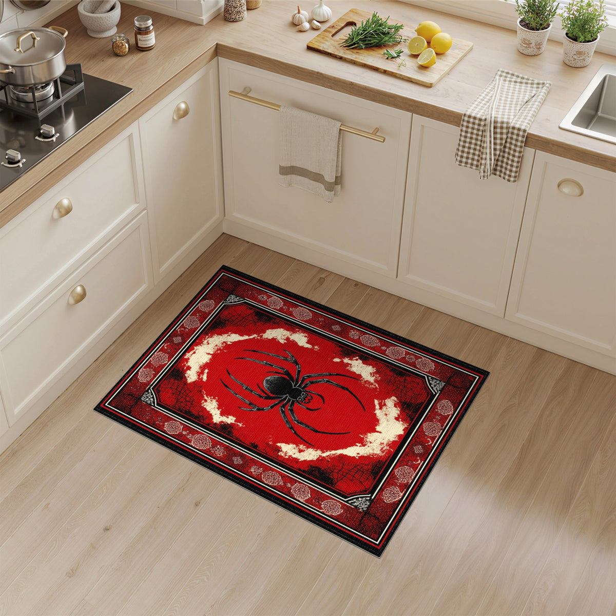 Red Gothic Spider Distressed Area Rug