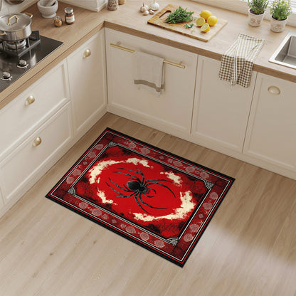 Red Gothic Spider Distressed Area Rug