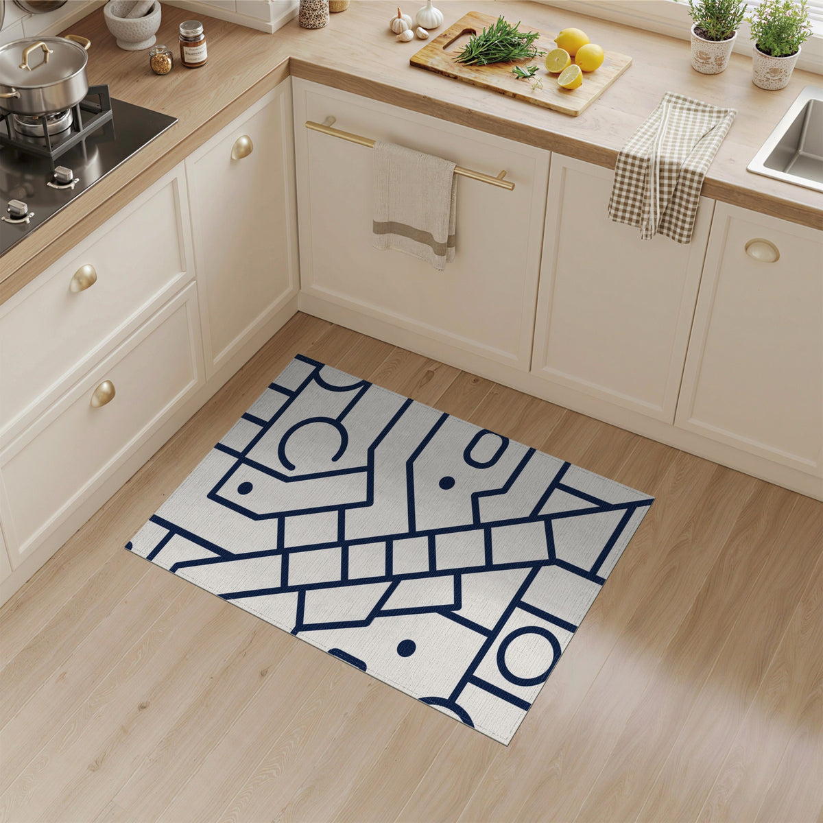 Blue and Teal Navy Geometric Area Rug