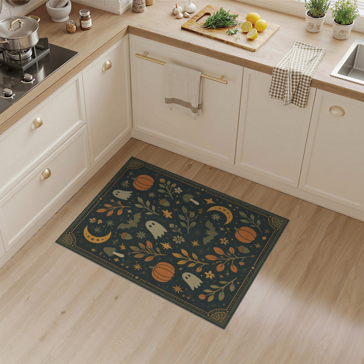Whimsical Halloween Ghost Pumpkin Area Rug