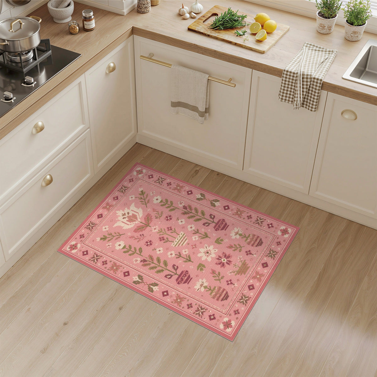 Pink Floral Vintage Area Rug