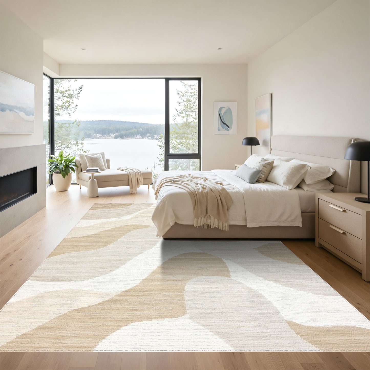 Abstract Beige Organic Shapes Rug