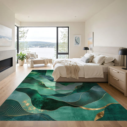 Emerald Gold Wavy Mountains Rug