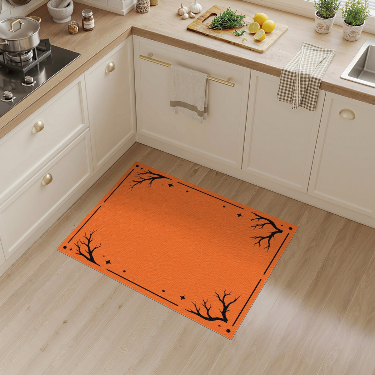 Spooky Orange Bare Branch Area Rug
