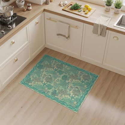 Blue and Teal Coral Starfish Coastal Area Rug