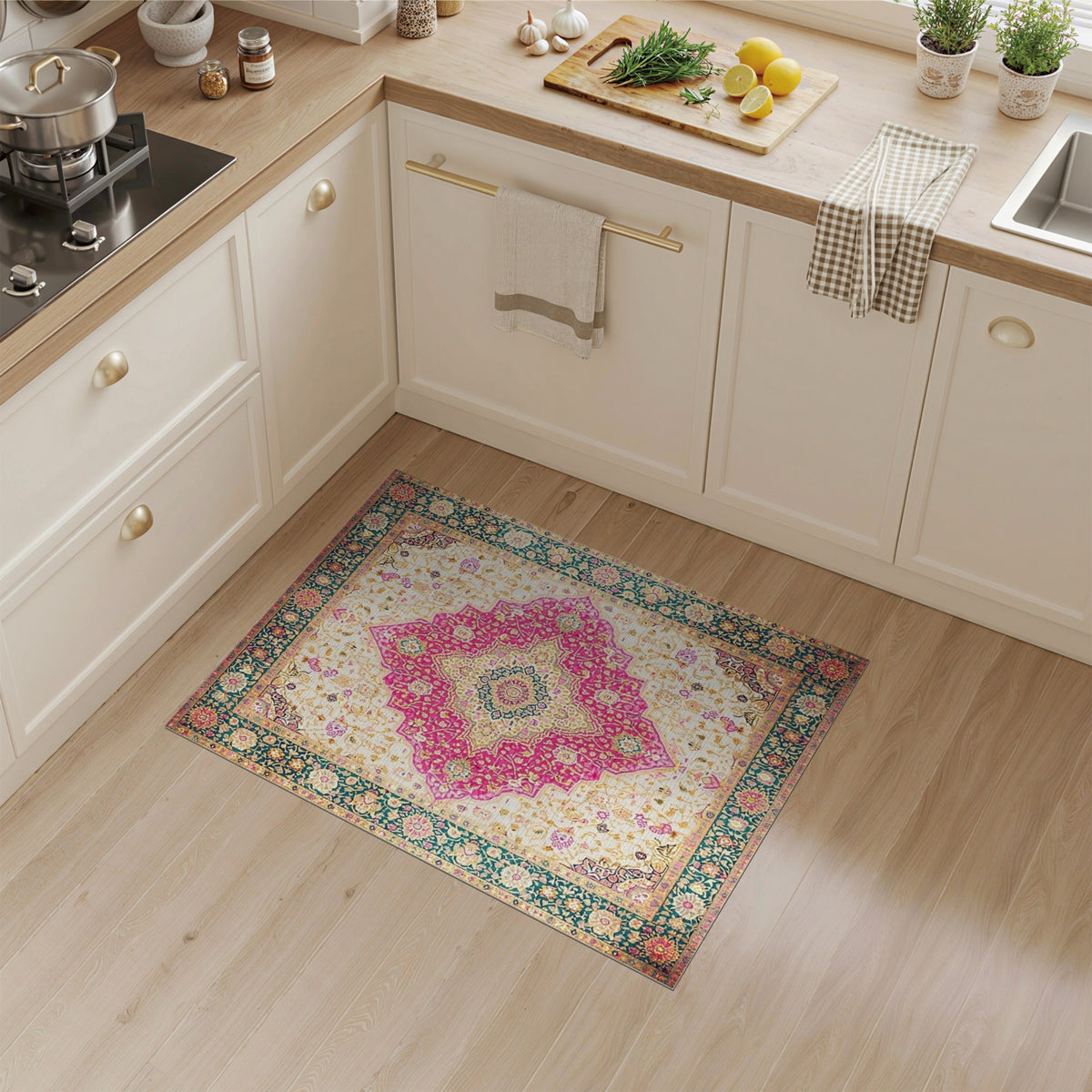 Medallion Traditional Persian Vibrant Pink Persian Medallion Area Rug