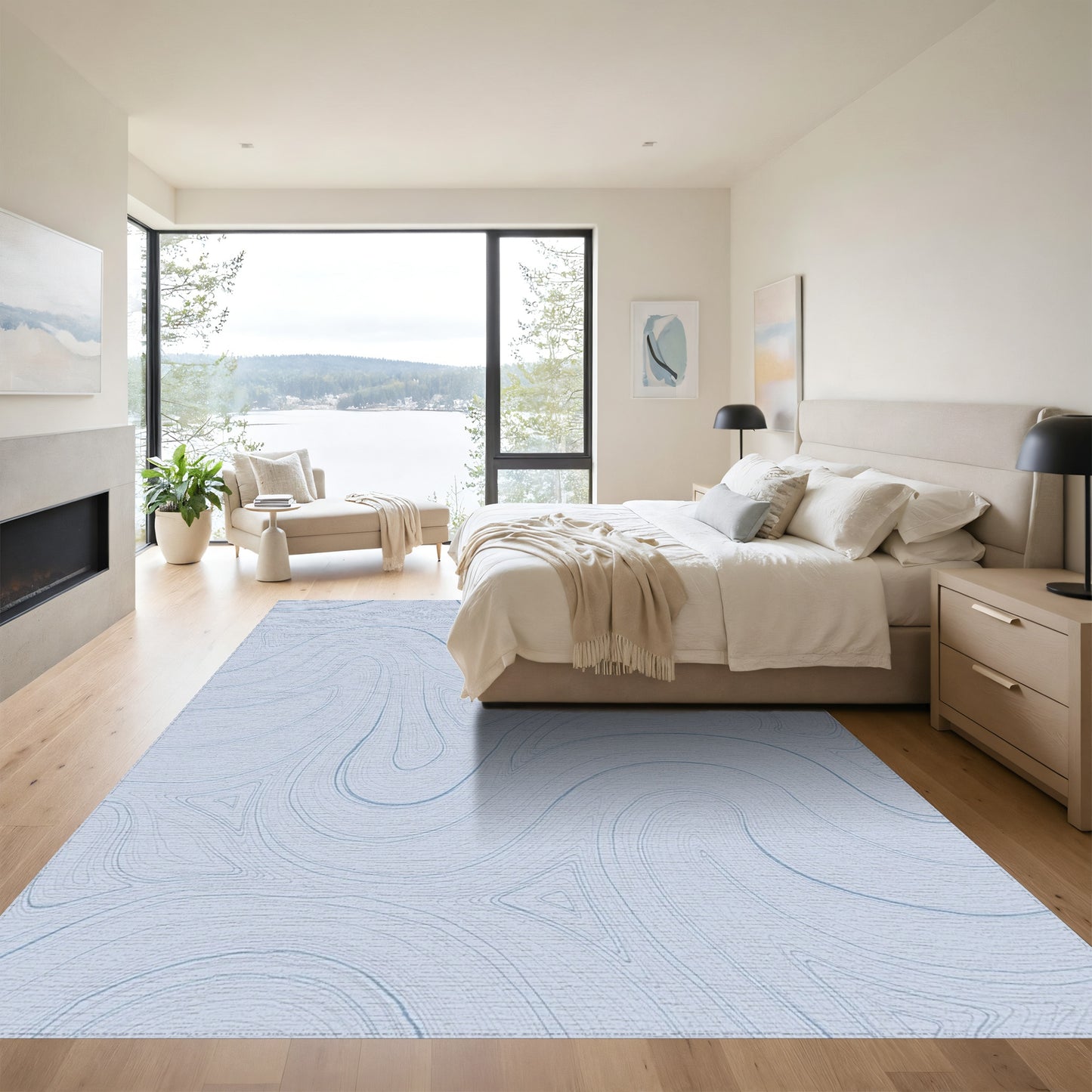 Blue Fluid Wave Abstract Rug