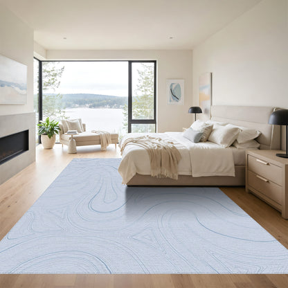 Blue Fluid Wave Abstract Rug