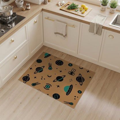 Retro Space Planets Kids Cartoon Area Rug