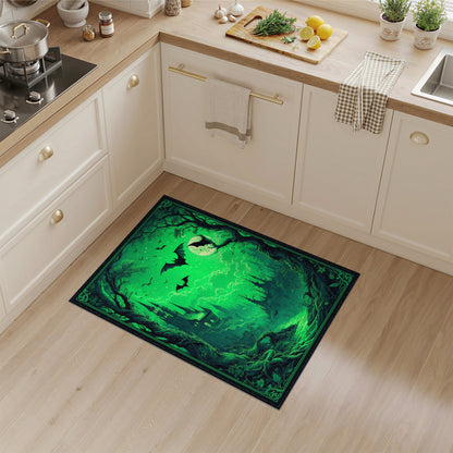 Gothic Green Castle Moonlit Forest Area Rug