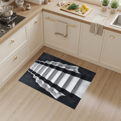 Black White Geometric Staircase Area Rug