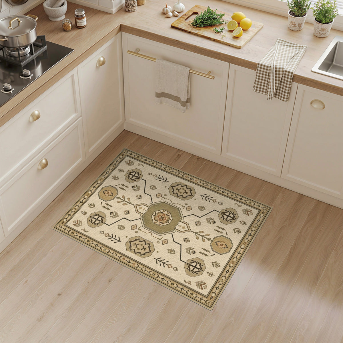 Southwestern Geometric Octagon Area Rug in Brown Tan