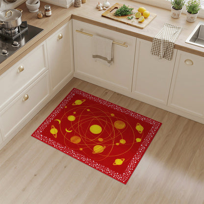 Red Solar System Area Rug with Yellow Planets