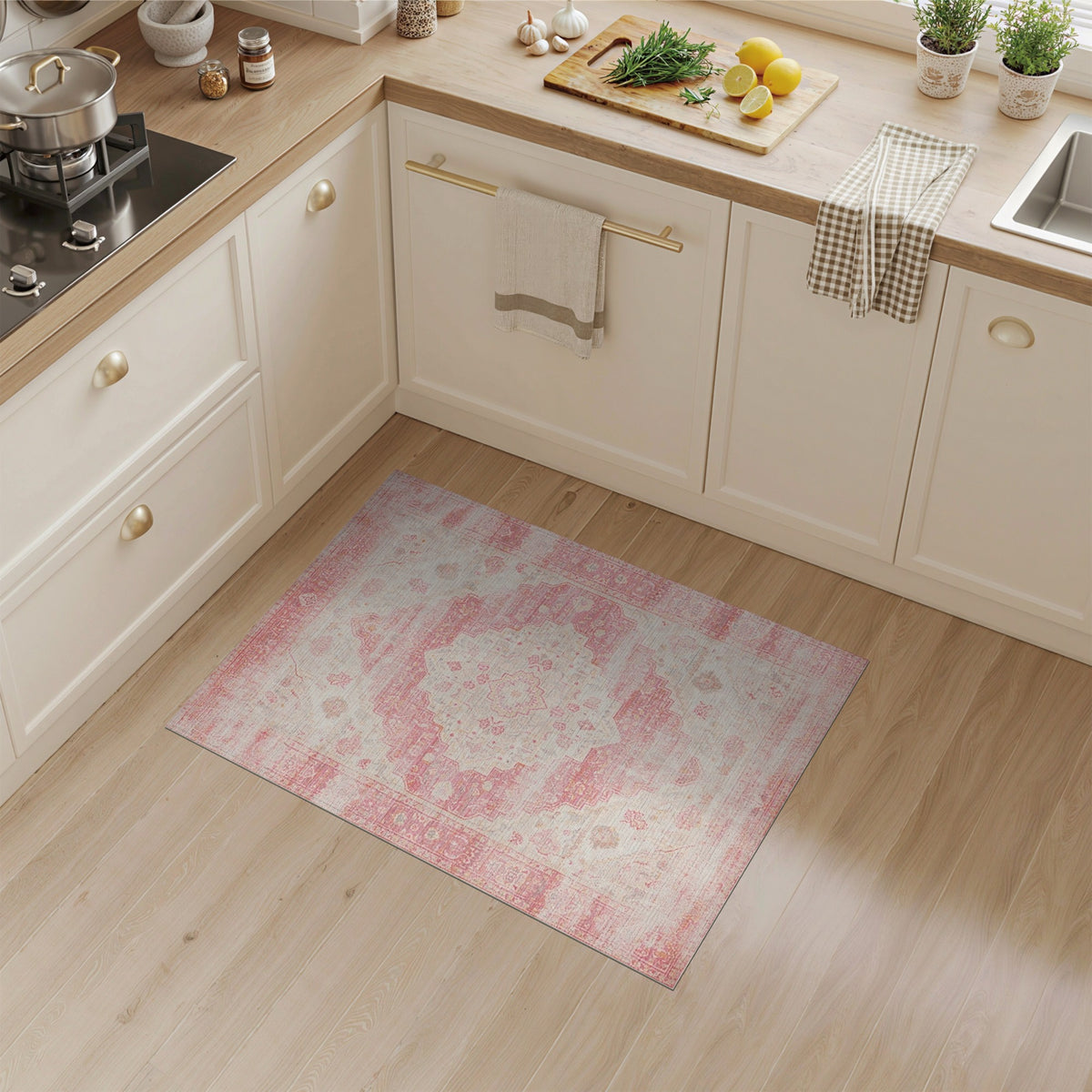 Pink Distressed Vintage Medallion Pink Area Rug