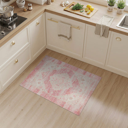 Pink Distressed Vintage Medallion Pink Area Rug
