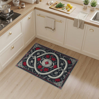 Silver Serpent Red Rose Area Rug