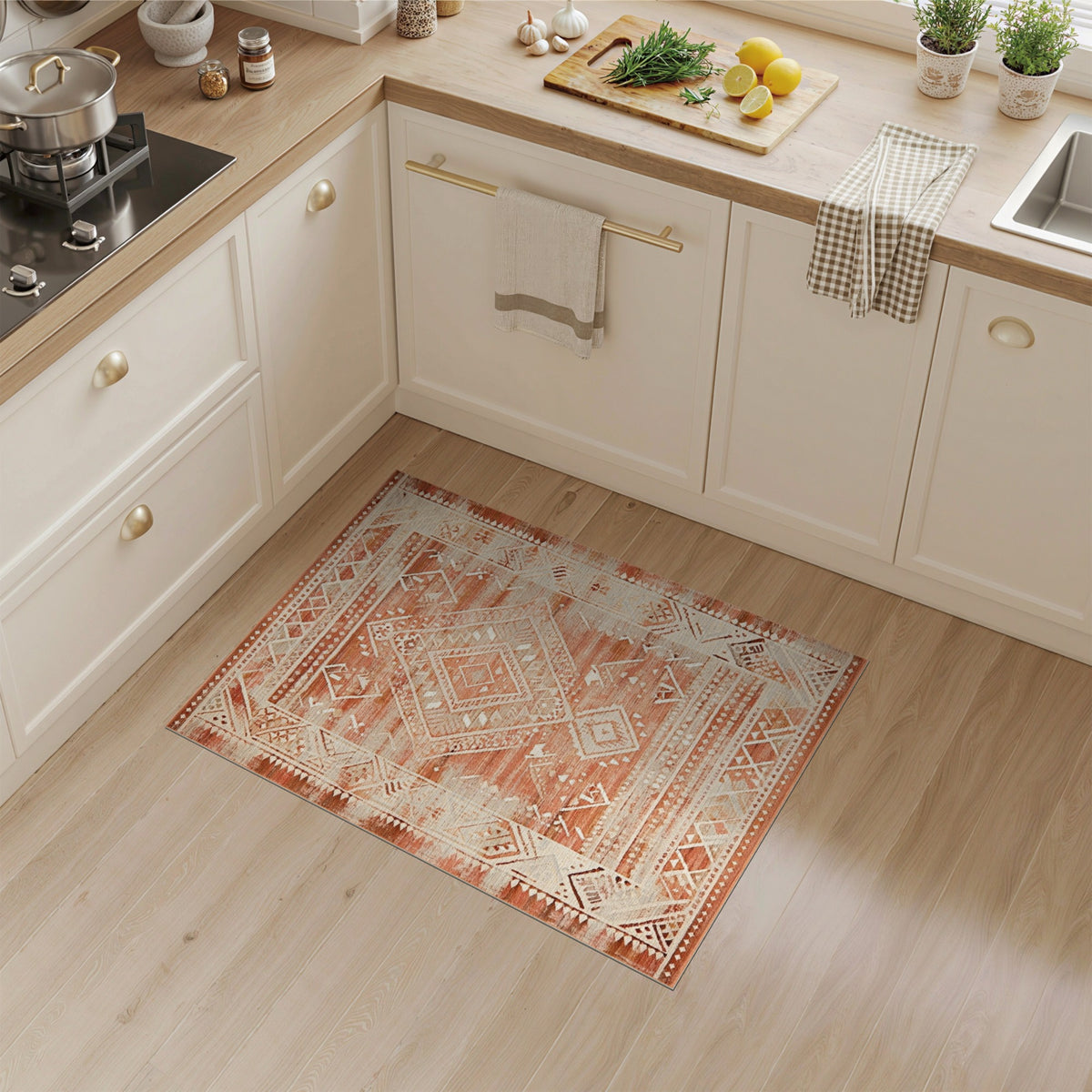 Distressed Red Heritage Tribal Area Rug