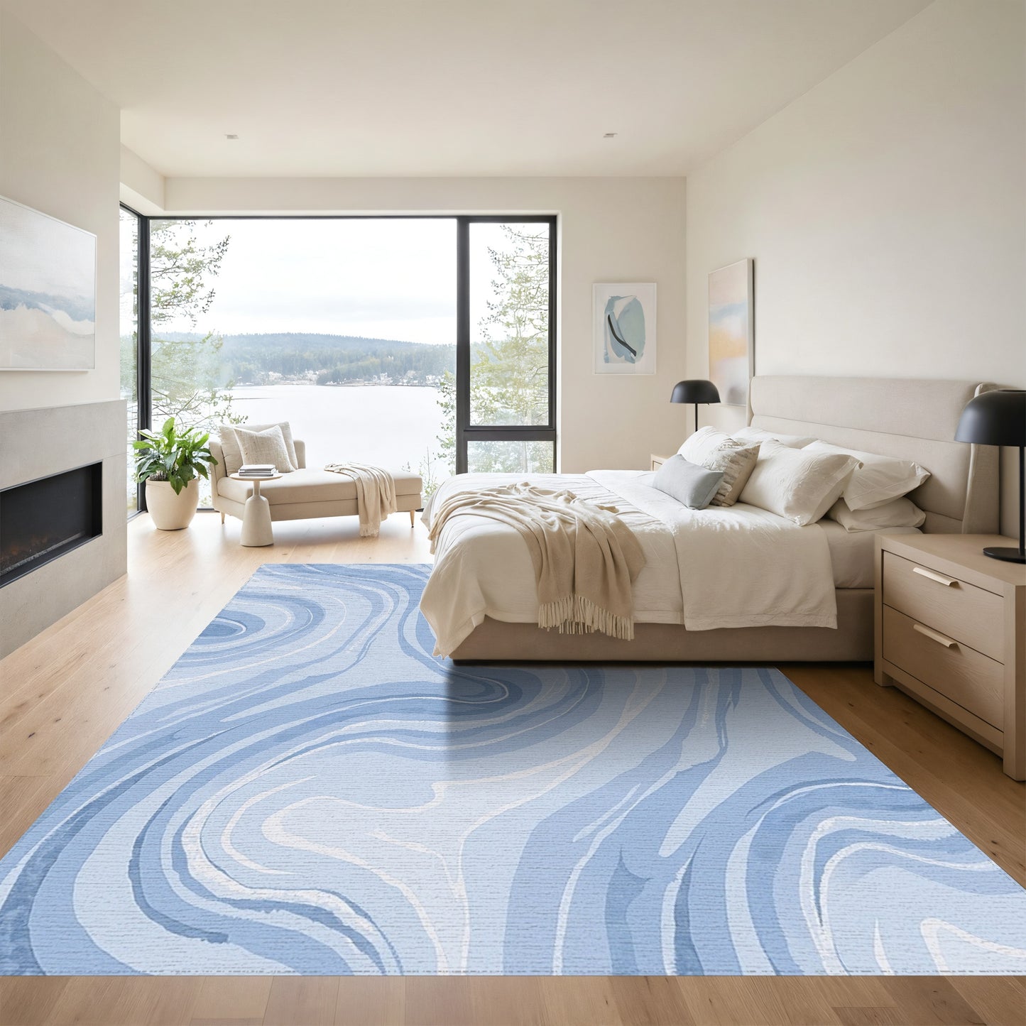Swirling Blue Marble Abstract Rug