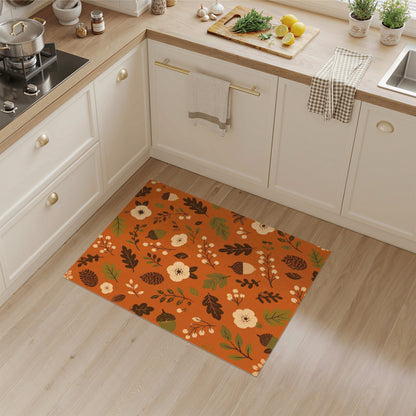 Orange Autumn Floral Acorn Area Rug