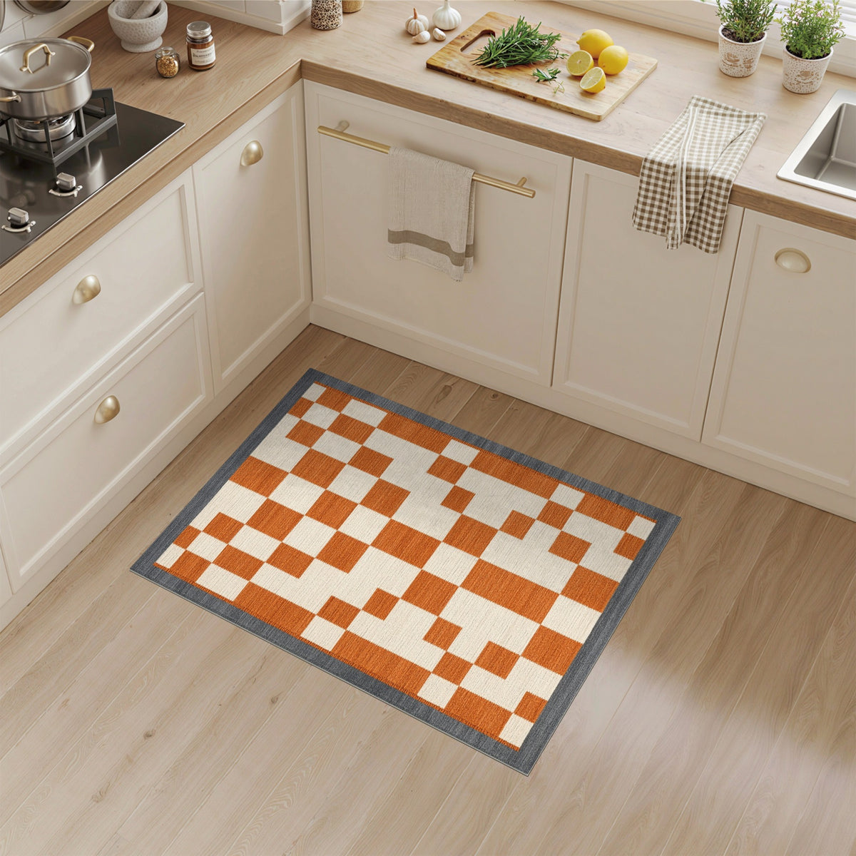 Geometric Modern Orange Geometric Checkered Area Rug
