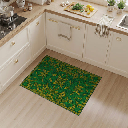 Green Floral Leaf Medallion Area Rug
