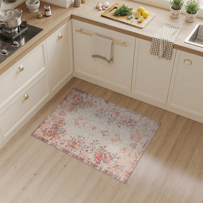 Vintage Pink Rose Floral Area Rug