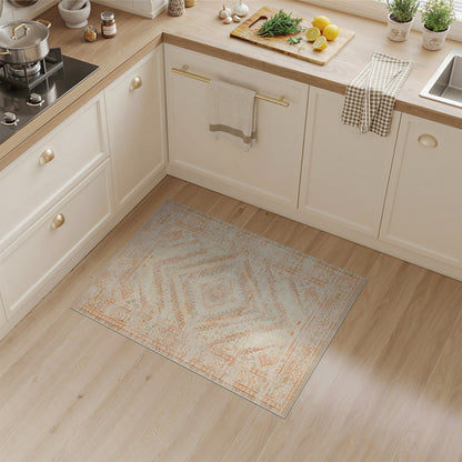 Beige Distressed Geometric Medallion Area Rug