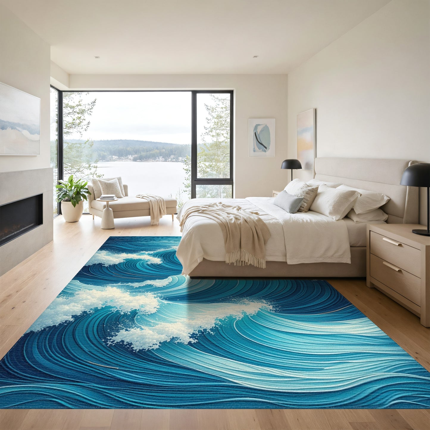 Dynamic Blue Crashing Waves Rug