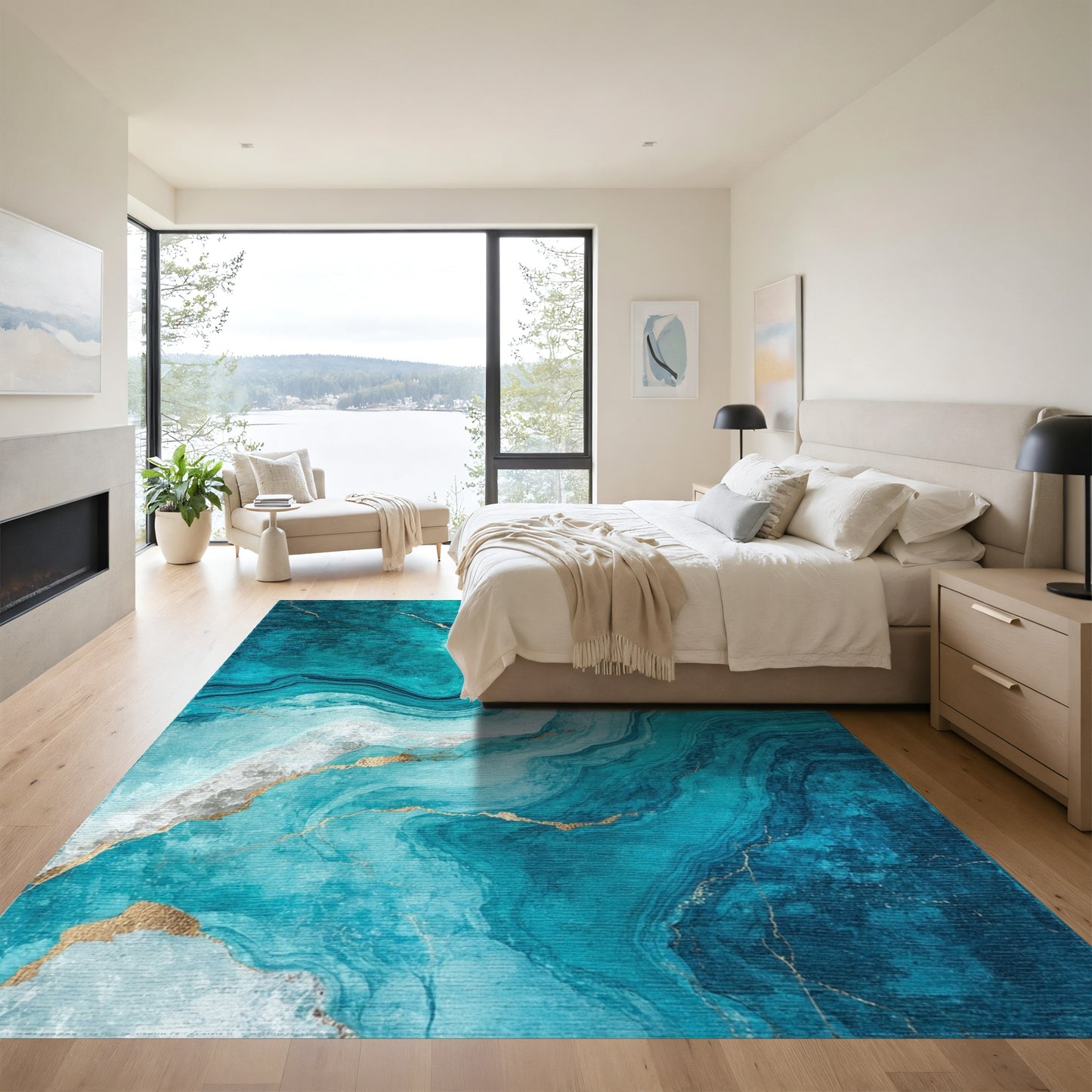 Teal Gold Vein Marble Rug