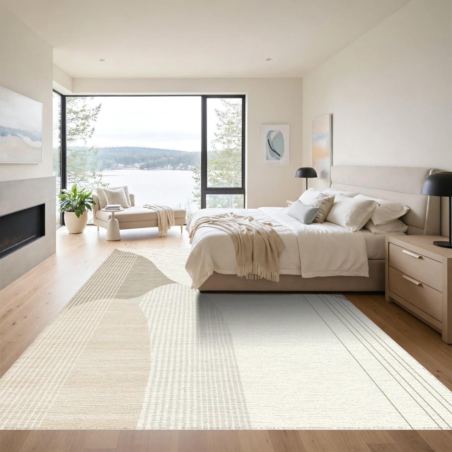 Abstract Beige Fluid Wave Rug