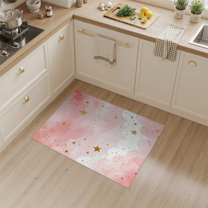 Pink Starry Clouds Kids Washable Area Rug